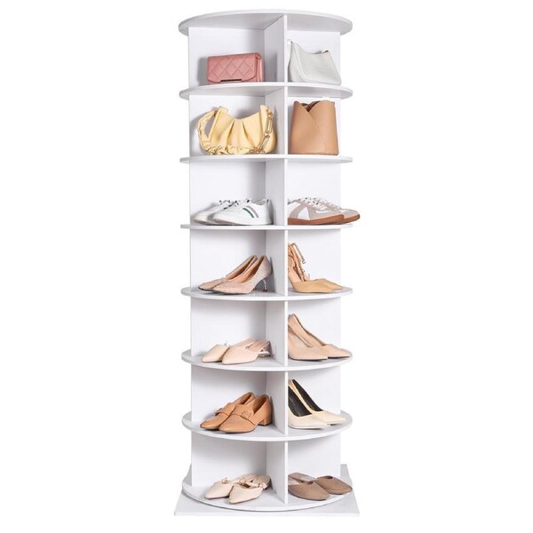7-Tier Rotating Shoe Rack Tower 360°Spinning Shoe Display with Base Black