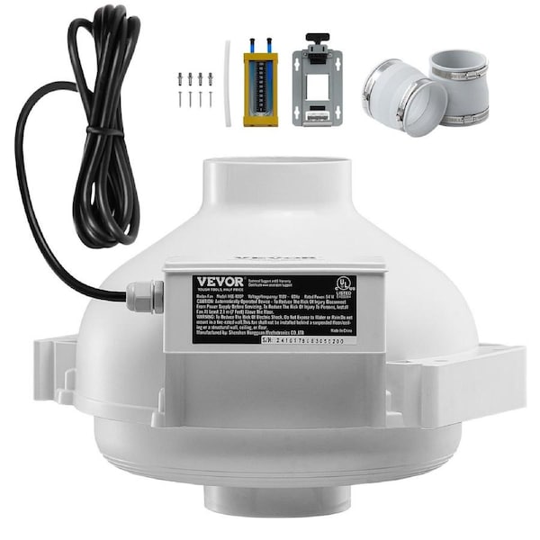 4" to 3.5" Radon Mitigation Fan System Kit Quiet 260 CFM Inline Duct Fan