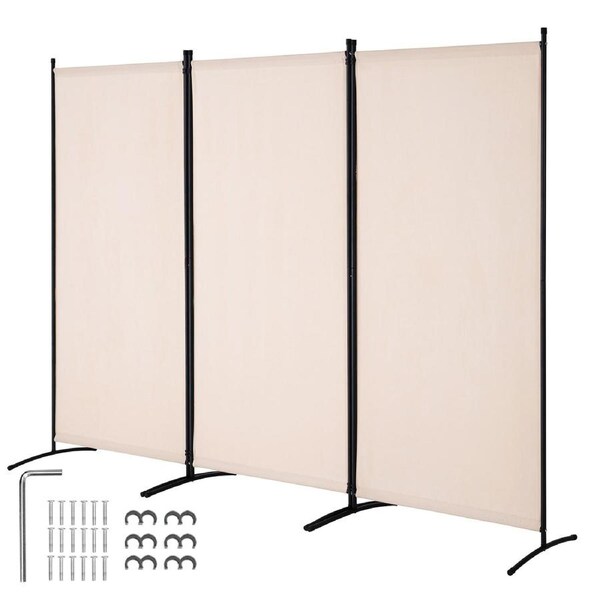 Room Divider 3 Panels Fabric Room Privacy Screen for Office Bedroom Beige