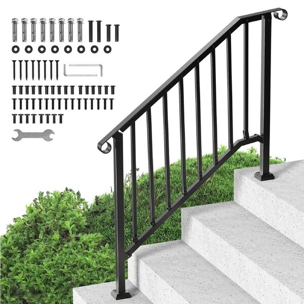 3-4 Step Handrails for Outdoor for Seniors Porch Deck Black Retro Arch