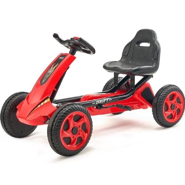 Go Kart 4 Wheel Pedal Ride On Toy for Kids Ages 3-8 Adjustable Seat Red
