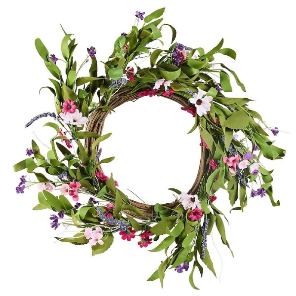 Artificial Decorative Wreath 55.88 cm Pink Green with Daisies Year Round