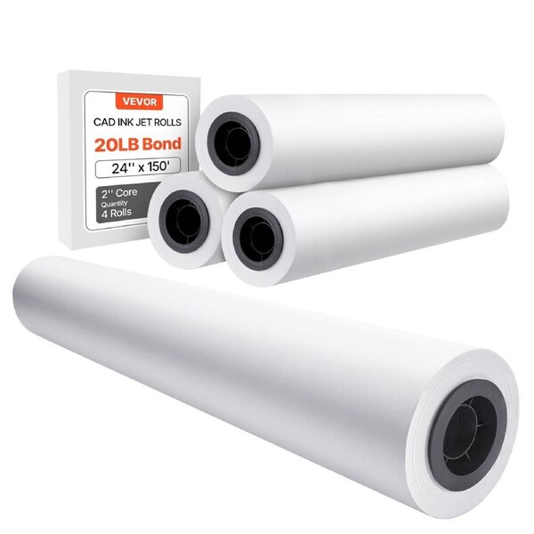 Wide Format Paper Plotter Paper 4 Rolls 609.6 mm x 45.7 m CAD Bond Rolls