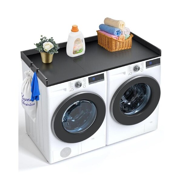 3 Panels Washer Dryer Countertop 54"x27" Wooden Washer Dryer Cover Black