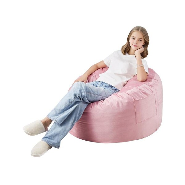 91 cm Round Bean Bag Chair with Removable Cover & Dutch Velvet Pink
