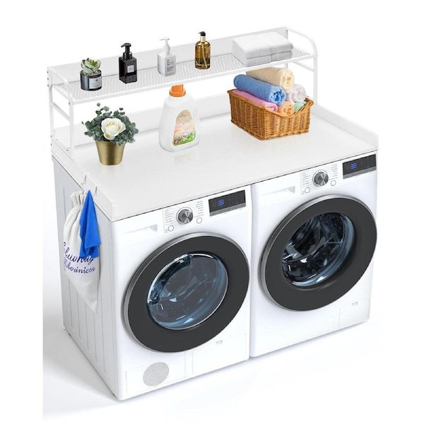 Washer Dryer Countertop with Shelf 54"x27" Wooden Washer Dryer Cover White
