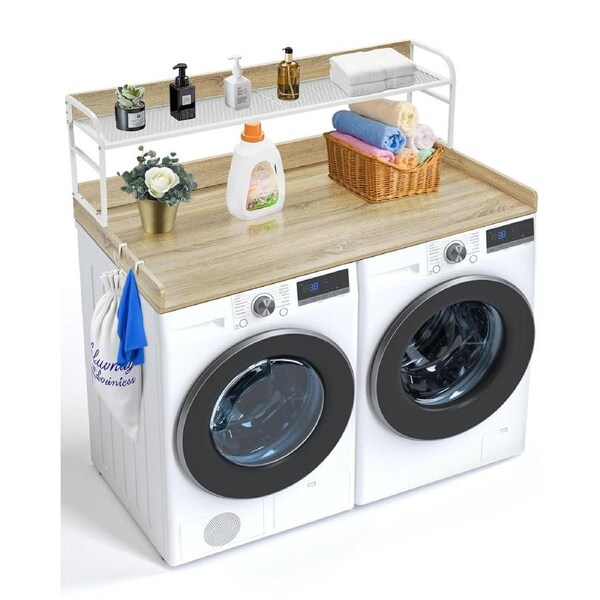 Washer Dryer Countertop with Shelf 54"x27" Wooden Washer Dryer Cover Oak