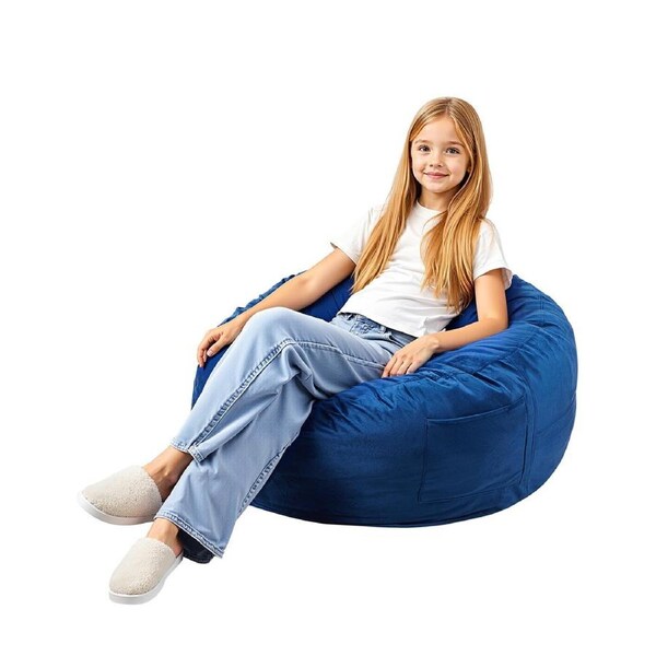 91 cm Round Bean Bag Chair with Removable Cover & Dutch Velvet Blue