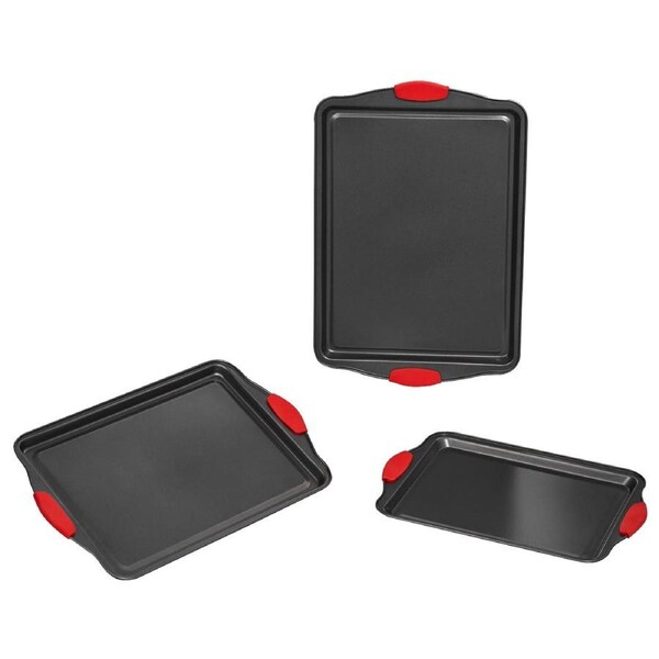 Baking Pan Set 3-Piece Nonstick Carbon Steel Set with Silicone Handles