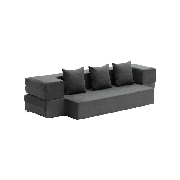 Folding Sofa Bed 3-in-1 Foldable Couch Bed with 3 Pillows Dark Grey Twin
