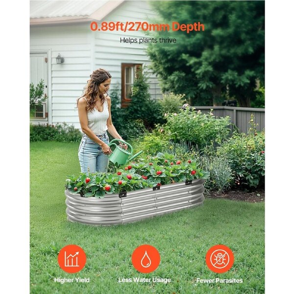 Metal Raised Garden Bed 4x2x1 ft Outdoor Galvanized Planter Box Silver