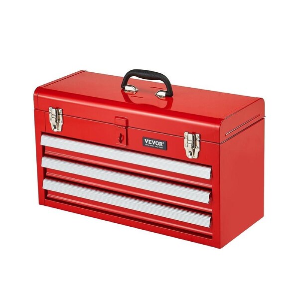 Tool Box 520 mm Portable Metal Tool Box 3 Drawers Tool Organizer Red