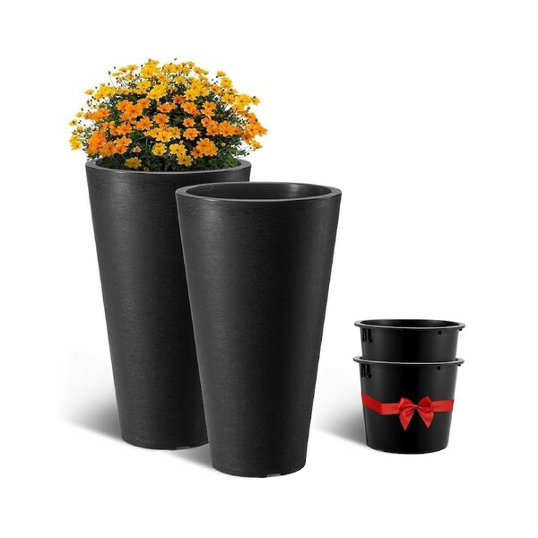 Tall Planter Set of 2 Round Tapered Plant Pots 59 cm for Outdoor Indoor
