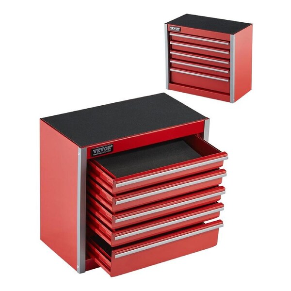 Tool Box 218.4 mm Portable Metal Tool Box 5 Drawers Tool Organizer Red