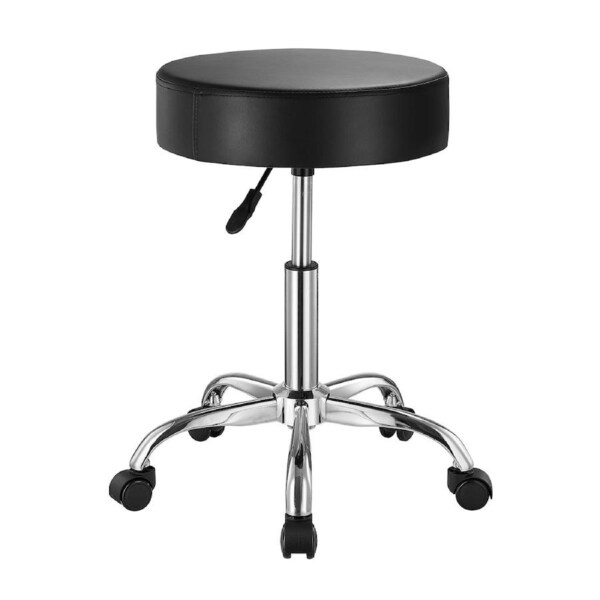 Round Rolling Stool Swivel Work Stool with Wheels Height Adjustable Black