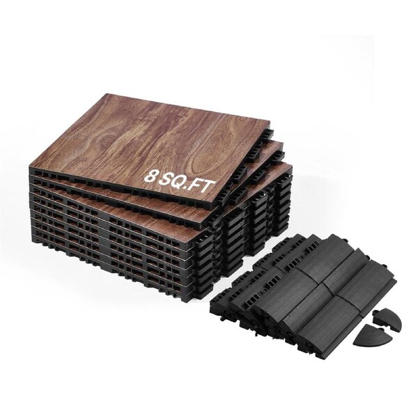 Gym Flooring Set 9 PCS Interlocking PP+PVC Puzzle Rubber Tiles