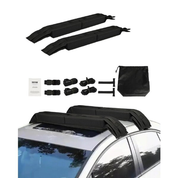 Soft Roof Rack Pads, 31.5" Universal Car Roof Rack Pad, 176LBS Load Capacity Luggage Kayak Carrier with 4 Tie-Down Straps, 2 Quick Loop Straps & Storage Bag for SUP Canoe Snowboard Paddle