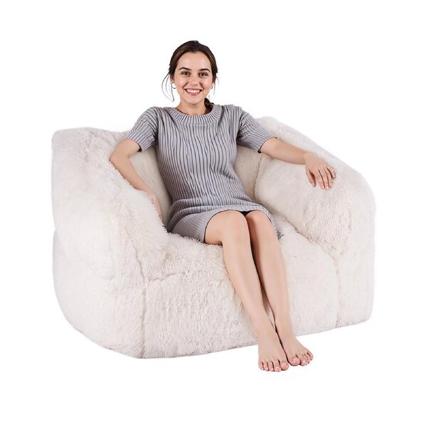 Bean Bag Chair BeanBag Sofa Chair with Armrests for Adults Plush Beige