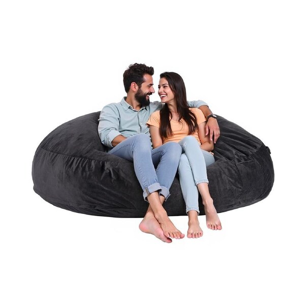 Round Bean Bag Chair with Removable & Washable Cover for Adult Giant Black,1829 x 1829 x 508 mm