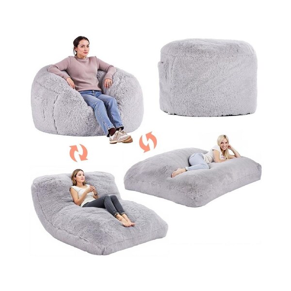 Bean Bag Bed Chair Convertible from Chair to Lounge or Mattress Grey-Queen,1220 x 1220 x 762 mm