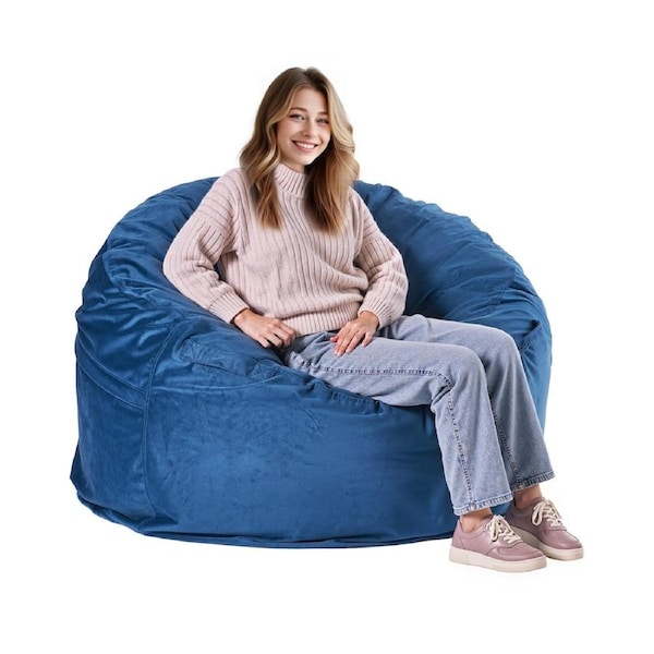 Round Bean Bag Chair with Removable and Washable Cover for Adults Blue,1168 x 1168 x 635 mm