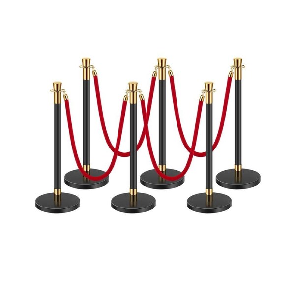 6 Pcs Stanchion Post with 4 Red Velvet Ropes & Sand Injection Hollow Base