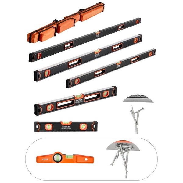 6-Piece Torpedo Level 200/120/80/60/40/25 cm Box Leveler with Bubble ...