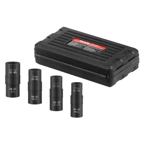 Lug Nut Impact Socket Set 1/2 in Drive Metric and SAE 6-Point Flip Socket