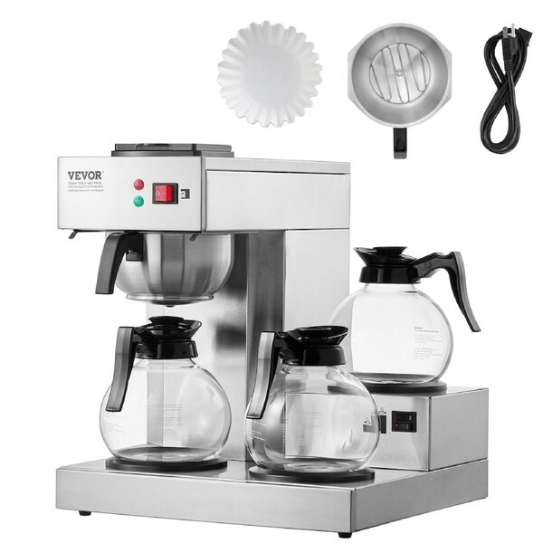 12 Cups Commercial Drip Coffee Maker with 3 Glass Carafes and 3 Warmers