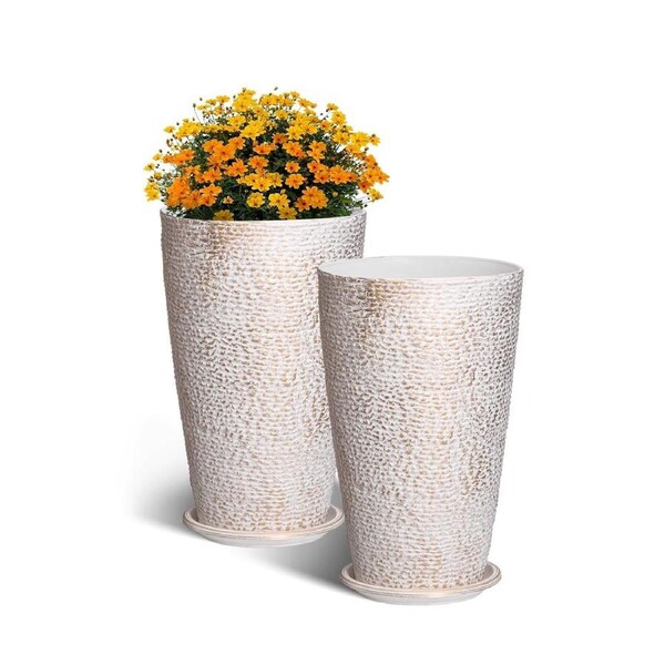 Tall Planter Set of 2 Round Tapered Plant Pots 53 cm for Outdoor Indoor