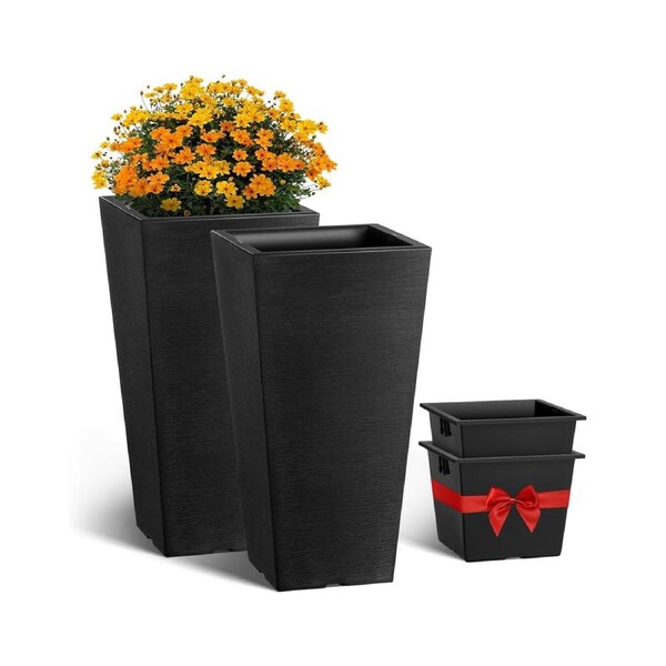 Tall Planter Set of 2 Square Tapered Planters 57 cm for Outdoor Indoor