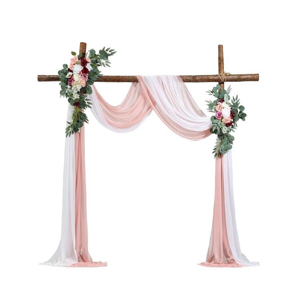 Artificial Wedding Arch Flowers Kit Pink With 2 Pcs Flowers 2 Pcs Drapes