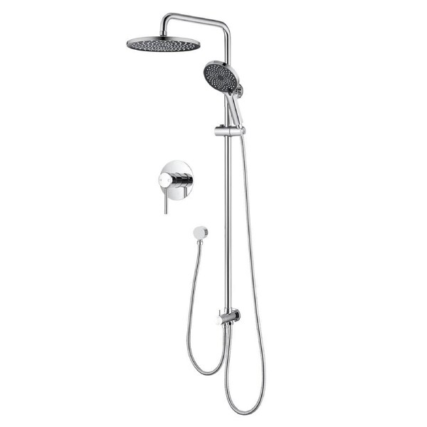 10" Round Shower Head Handheld Set With Tap Adjustable Height Rail Diverter Silver