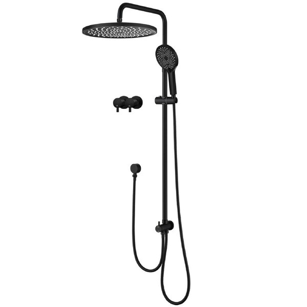 10" Round Shower Head Handheld Set With Taps Adjustable Height Rail Diverter Black