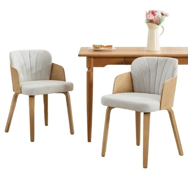 HOMFURN Mid Century Wood Dining Chairs Set of 2, Beige