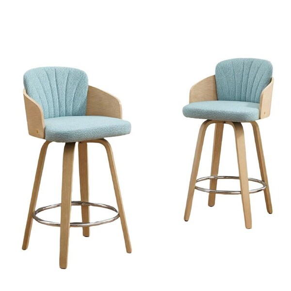 HOMFURN Swivel Bentwood Bar Stools Set of 2, Light Blue