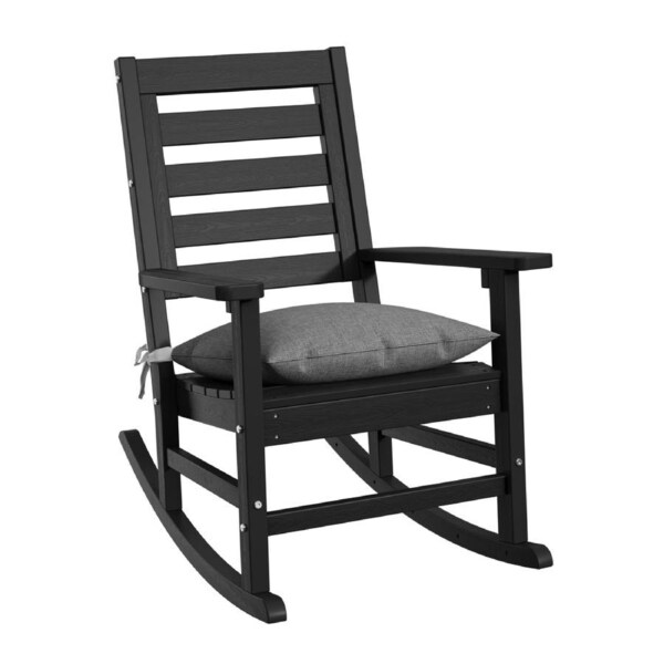 HOMFURN HDPE Outdoor Rocking Chairs with Cusion, Black