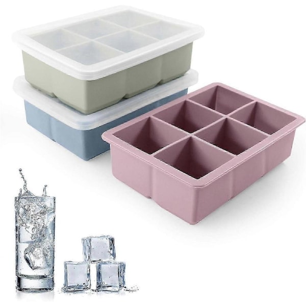 Silicone Ice Cube Trays 3 Pack - Large Size Silicone Ice Cube Molds with Leak Proof Removable Lid Square Ice Cube Tray