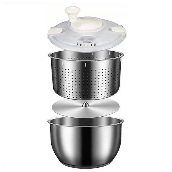 Stefitech 6L Salad Spinner Stainless Steel Large Vegetable Washer with PP Lid for Fruit Washer Pasta & Fries Spinner Salad Dryer