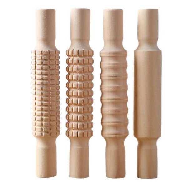 4Pcs Pottery Texture Roller Multi-functional Mud Rolling Stick Pottery Clay Roller for Pottery Clay