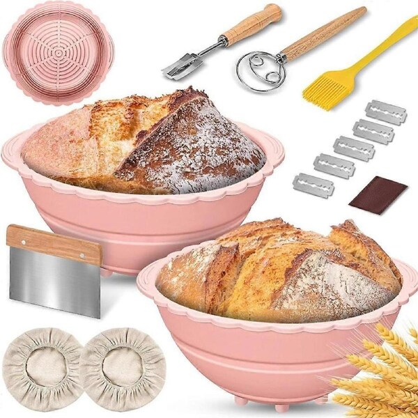 2Pack Banneton Bread Proofing Basket,Silicone Sourdough Bread Baking Basket,9 Inch Proofing Bowl Supplies Set Tool,B