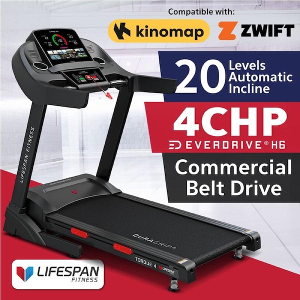 Lifespan Fitness Torque Treadmill Home Cardio Machine for Walking, Jogging & Running 18km/h 4.0 CHP EverDrive H6 Motor