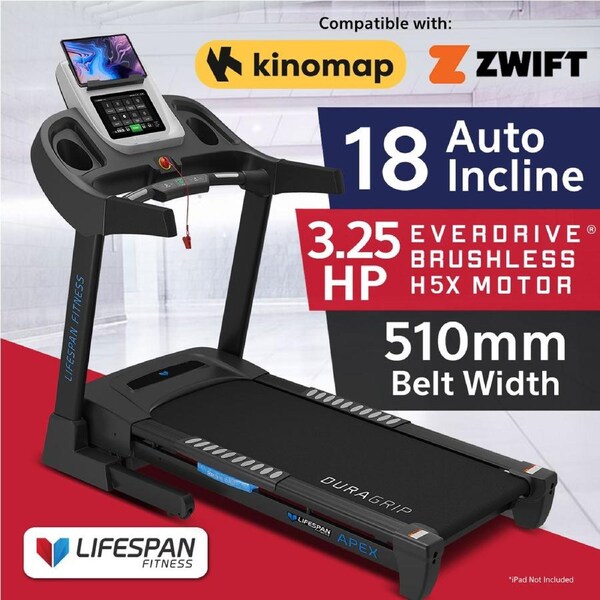 Lifespan Fitness Apex Smart Treadmill with TFT Display Home Cardio Machine with Virtual Scenic Runs, 18 Incline Levels
