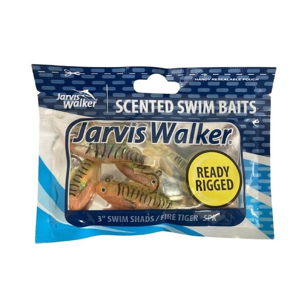 5 Pack of Jarvis Walker 3" Rigged Swim Shad Soft Plastic Lures - Fire Tiger
