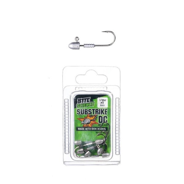 6 Pack of 1/12oz Size 2 Bite Science Substrike DC Jigheads with BKK Hooks