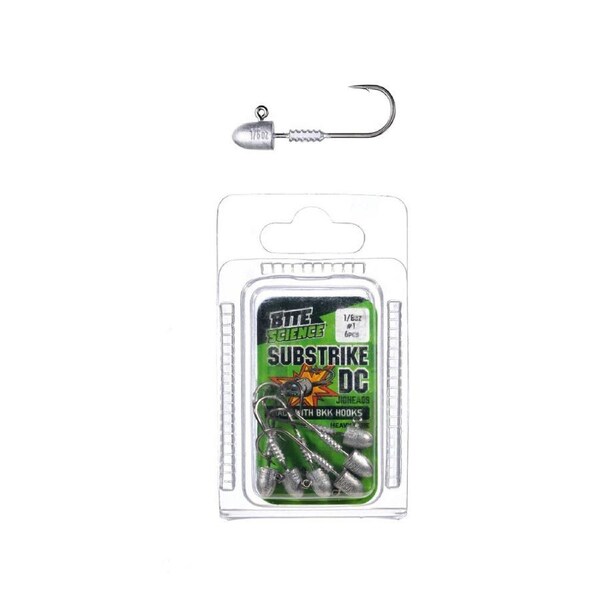 6 Pack of 1/8oz Size 1 Bite Science Substrike DC Jigheads with BKK Hooks