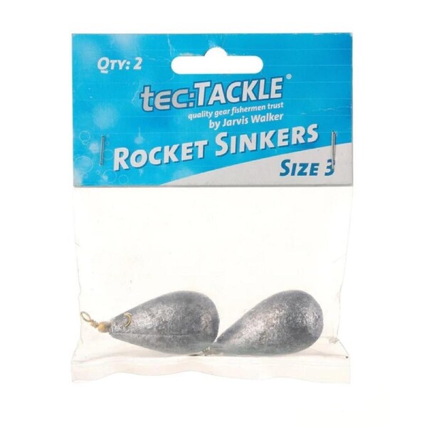2 Pack of Jarvis Walker Size 3 Rocket Sinkers - 80gm Bomb and Swivel Sinkers