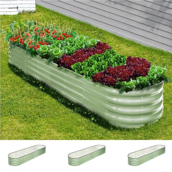 Livsip 3x Garden Bed 320x80x42cm Planter Box Raised Container Galvanised Green