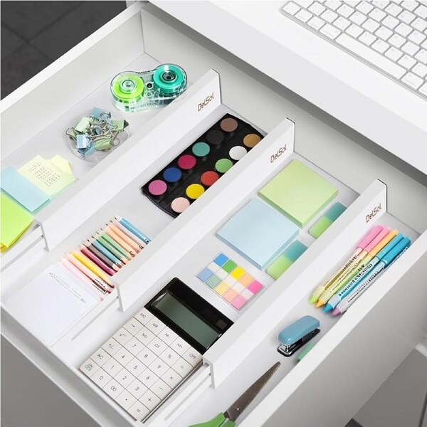 DelSol Bamboo Drawer Dividers Organizers Kitchen Drawer Organizer Adjustable 43-56cm White