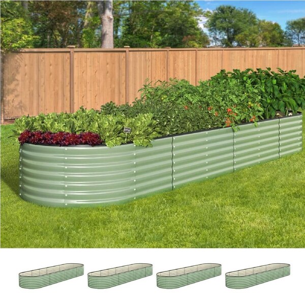 Livsip 4x Garden Bed 320x80x56cm Planter Box Raised Container Galvanised Green